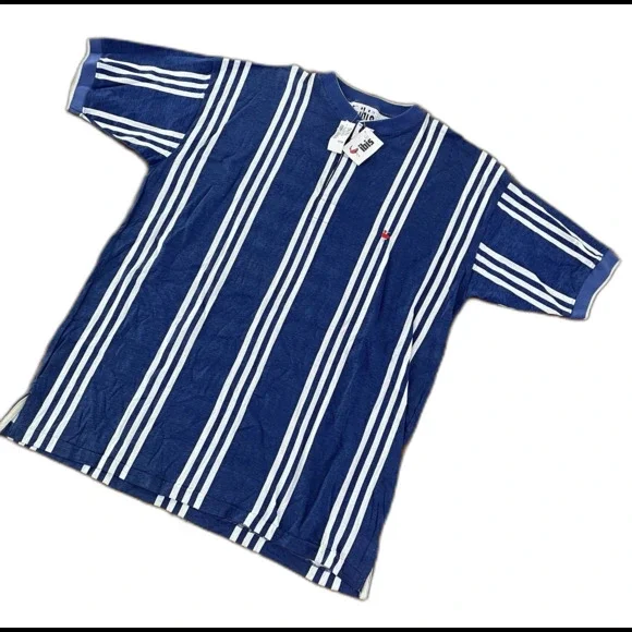 Vintage Striped T Shirt Mens 2XL Blue White Oversized Streetwear NWT - Picture 3 of 9